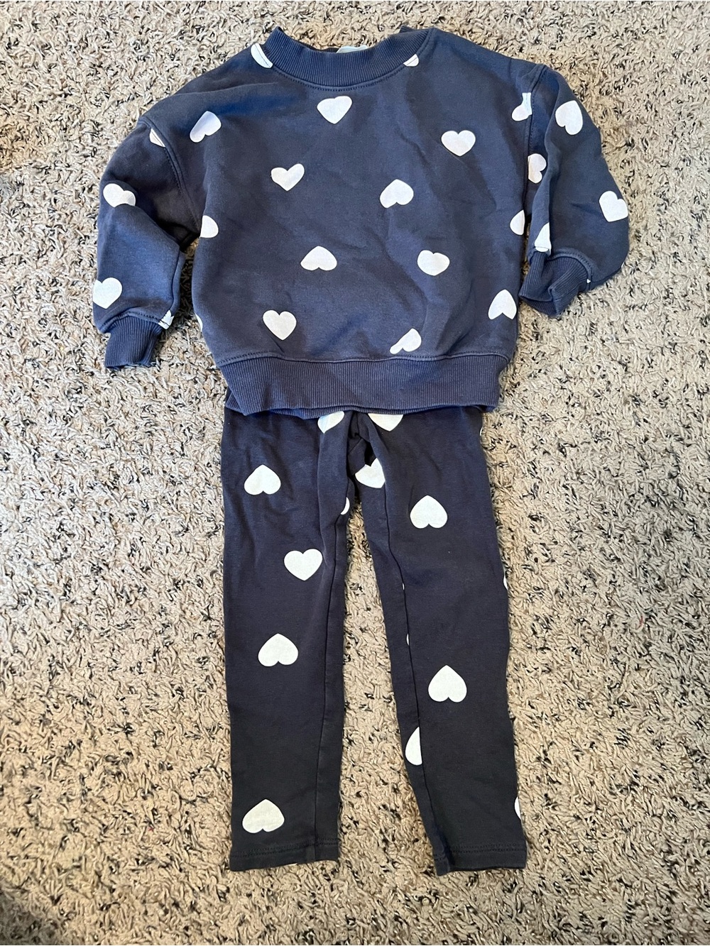 H&M Dark Grey Heart Print Toddler Girl Fleece Set